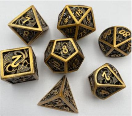 Game Habit Prunes and Denture Cream Hollow Dragon Metal Poly 7 Dice Set | Odin's Place
