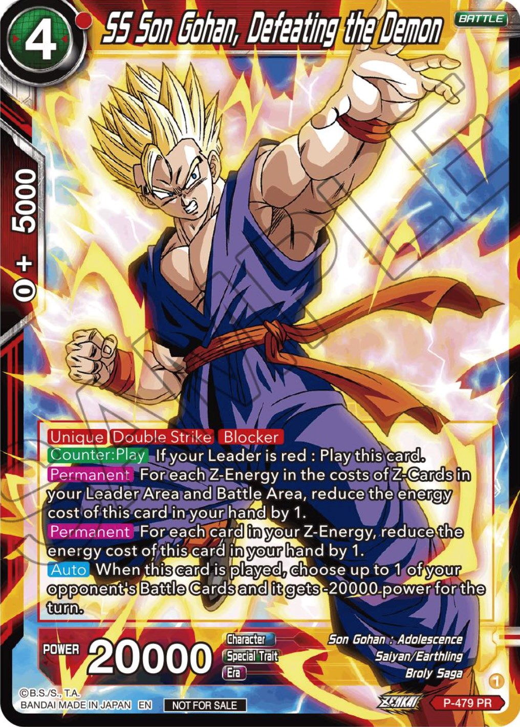 SS Son Gohan, Defeating the Demon (Zenkai Series Tournament Pack Vol.3) (P-479) [Tournament Promotion Cards] | Odin's Place