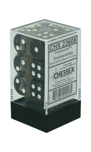 Chessex Translucent 16mm D6 Smoke/White 12 ct | Odin's Place