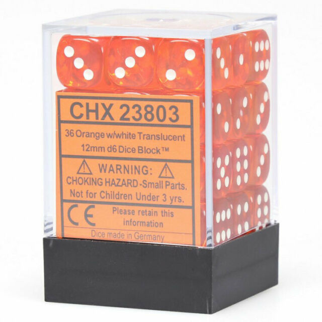 Chessex Translucent 12mm D6 Orange/White 36 ct | Odin's Place