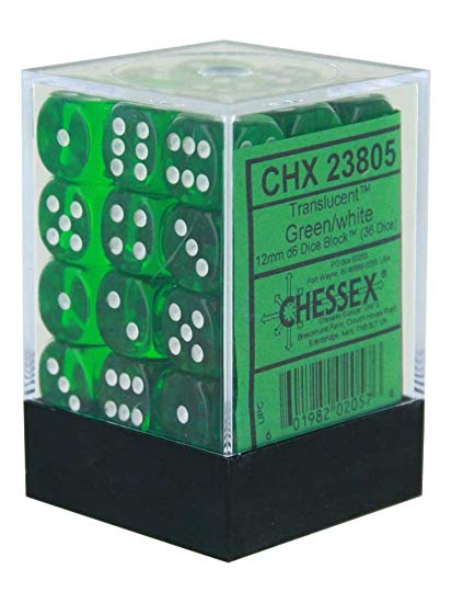 Chessex Translucent 12mm D6 Green/White 36 ct | Odin's Place