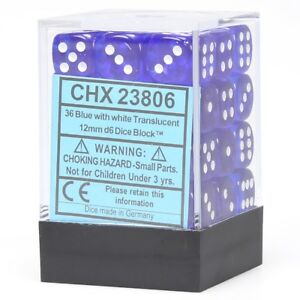 Chessex Translucent 12mm D6 Blue/White 36 ct | Odin's Place
