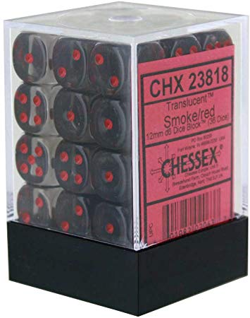 Chessex Translucent 12mm D6 Smoke/Red 36 ct | Odin's Place