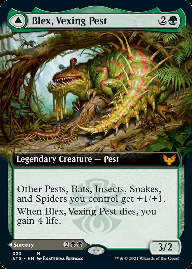 Blex, Vexing Pest // Search for Blex (Extended Art) [Strixhaven: School of Mages] | Odin's Place