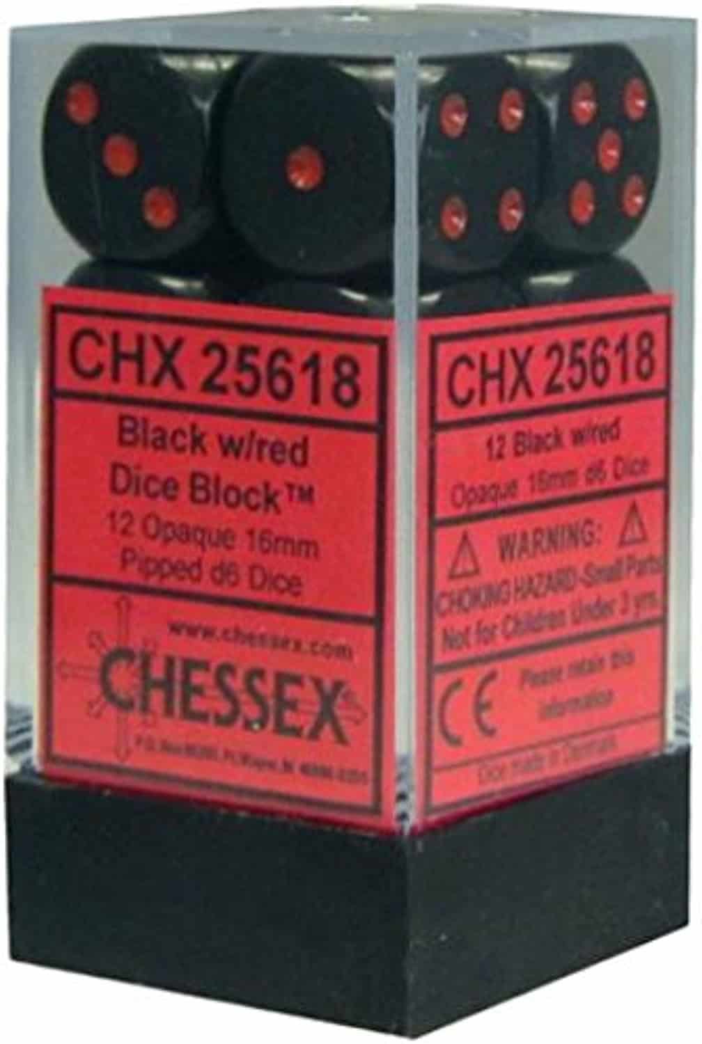 Chessex Opaque 16mm D6 Black/Red 12 ct | Odin's Place