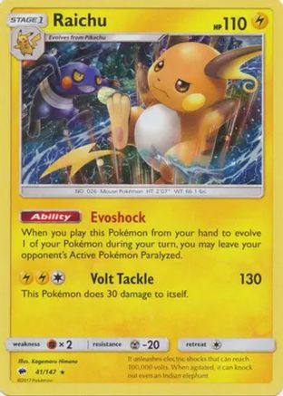 Raichu (41/147) (Cosmos Holo) [Sun & Moon: Burning Shadows] | Odin's Place