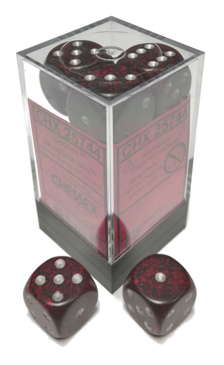 Chessex Dice Menagerie 3 Speckled 16mm D6 Silver Volcano | Odin's Place