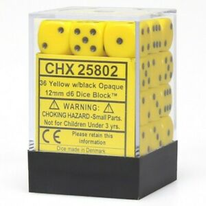 Chessex Opaque 12mm D6 Yellow/Black 36 ct | Odin's Place