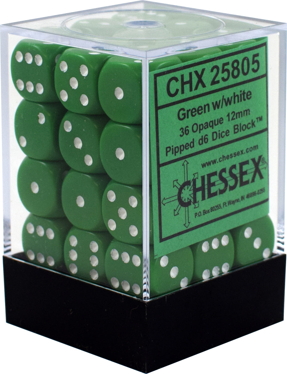 Chessex Opaque 12mm D6 Green/White 36 ct | Odin's Place
