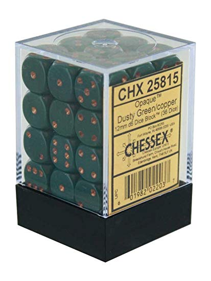 Chessex Opaque 12mm D6 Dusty Green/Copper 36 ct | Odin's Place