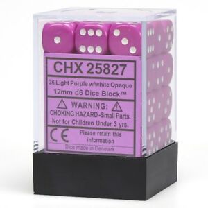 Chessex Opaque 12mm D6 Light Purple/White 36 ct | Odin's Place