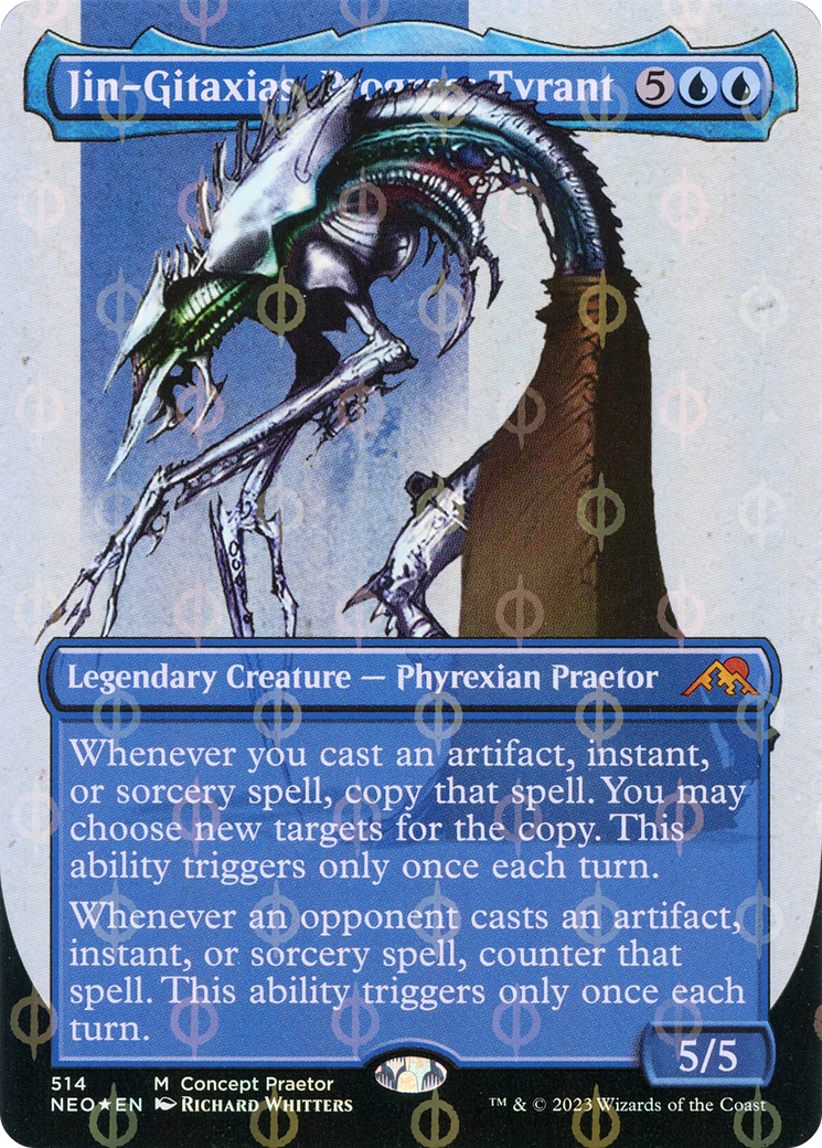 Jin-Gitaxias, Progress Tyrant (Borderless Concept Praetors Step-and-Compleat Foil) [Phyrexia: All Will Be One] | Odin's Place