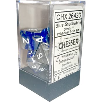 Chessex Gemini Poly Blue Steel/White Poly 7 Set | Odin's Place