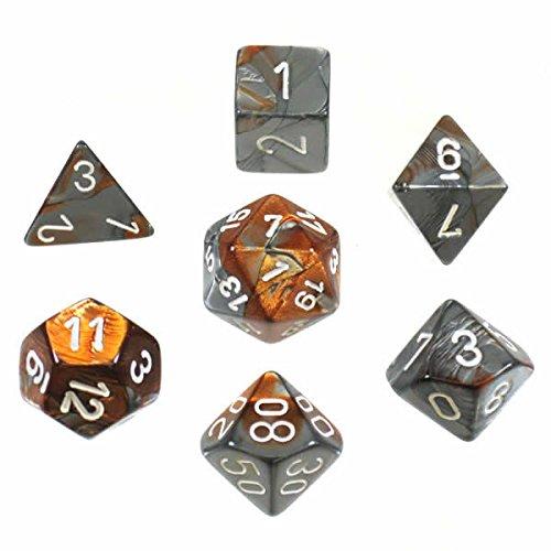 Chessex Gemini Poly Copper Steel/White Poly 7 Set | Odin's Place