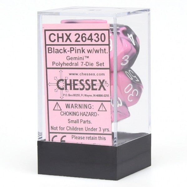 Chessex Gemini 2 Poly Black Pink/White Poly 7 Set | Odin's Place