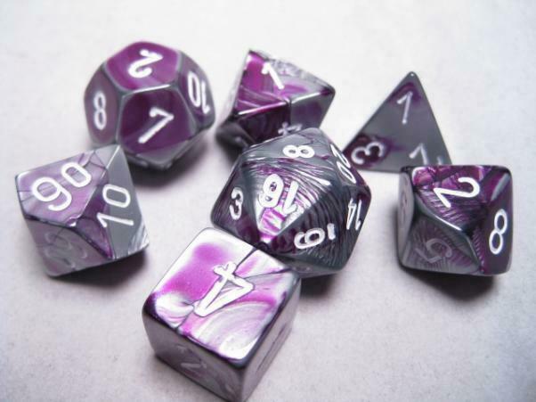 Chessex Gemini 2 Poly Purple Steel/White Poly 7 Set | Odin's Place