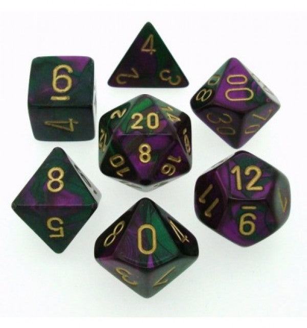 Chessex Gemini 3 Poly Green Purple/Gold Poly 7 Set | Odin's Place