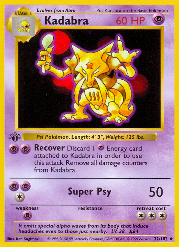 Kadabra (32/102) (Shadowless) [Base Set 1st Edition] | Odin's Place