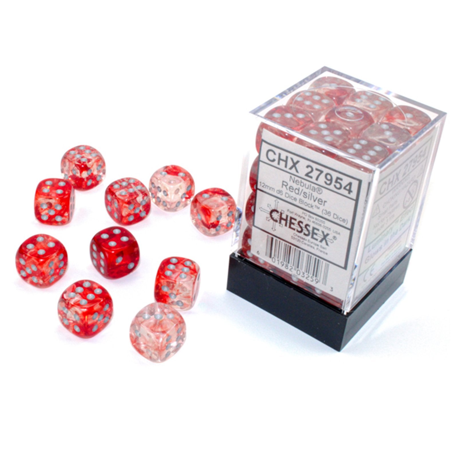 Chessex Nebula 12mm D6 Set: Res With Silver Luminary | Odin's Place