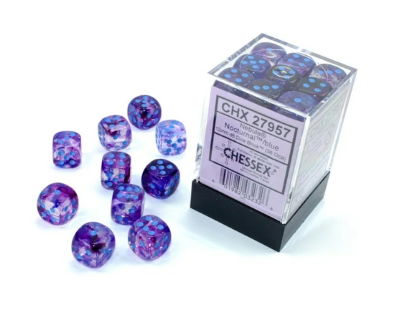 Chessex Nebula 12mm D6 Set: Nocturnal With Blue Luminary | Odin's Place