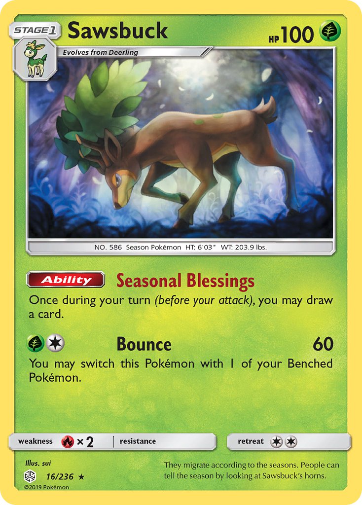 Sawsbuck (16/236) (Prerelease Kit Exclusive) (Theme Deck Exclusive) [Sun & Moon: Cosmic Eclipse] | Odin's Place