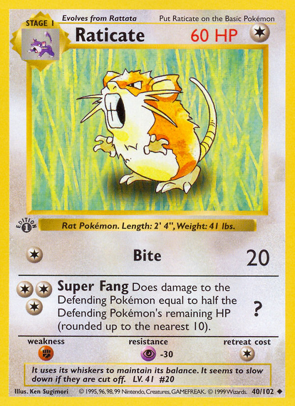 Raticate (40/102) (Shadowless) [Base Set 1st Edition] | Odin's Place