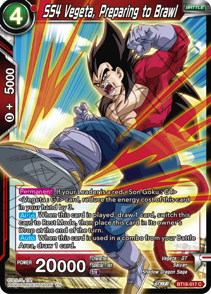 SS4 Vegeta, Preparing to Brawl (BT18-017) [Dawn of the Z-Legends] | Odin's Place