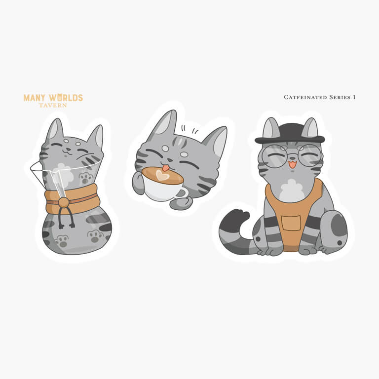Many Worlds Catfeinated Cat Sticker Sheet | Odin's Place