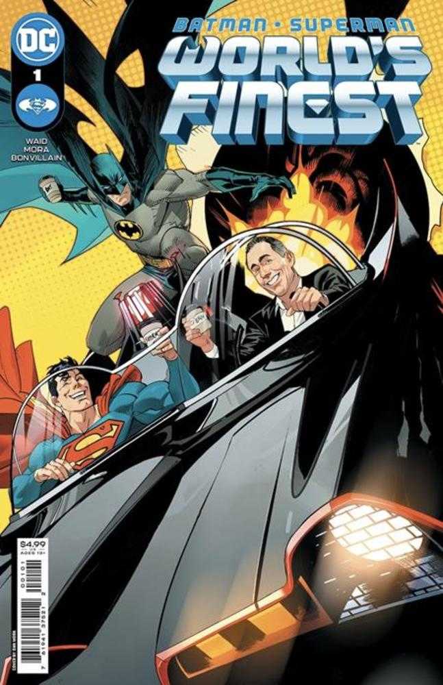 Batman Superman Worlds Finest #1 Cover J  Dan Mora Jerry Seinfeld In The Bat-Mobile Getting Coffee Card Stock Variant | Odin's Place