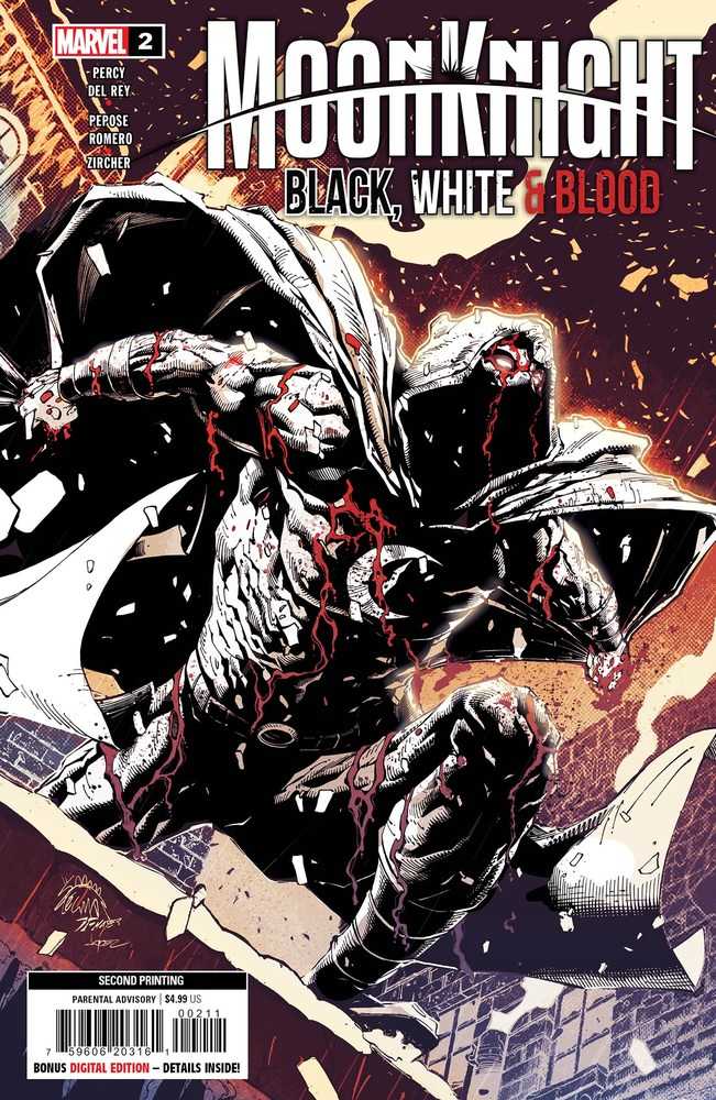 Moon Knight Black White Blood #2 (Of 4) 2ND Printing Stegman Variant | Odin's Place