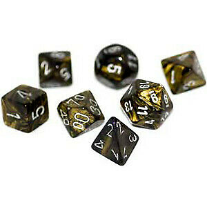 Chessex Dice Menagerie 4 Leaf Poly Black/Gold/Silver Poly 7 Set | Odin's Place