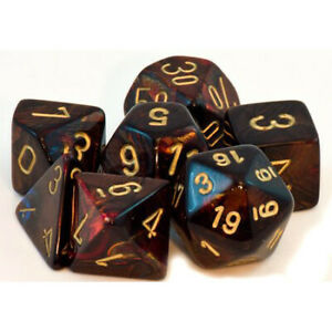 Chessex Dice Menagerie 5 Scarab Poly Blue/Blood/Gold Poly 7 Set | Odin's Place