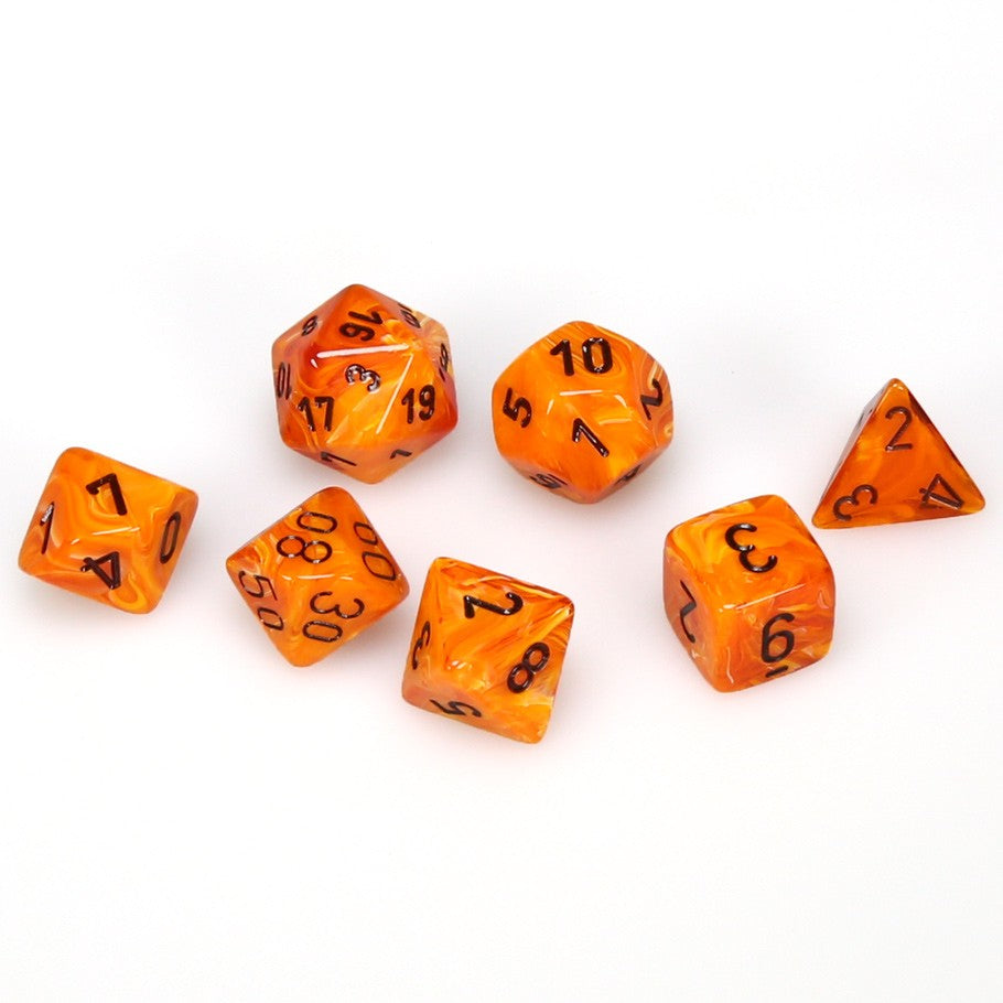 Chessex Vortex: Poly Orange/Black Poly 7 Set | Odin's Place