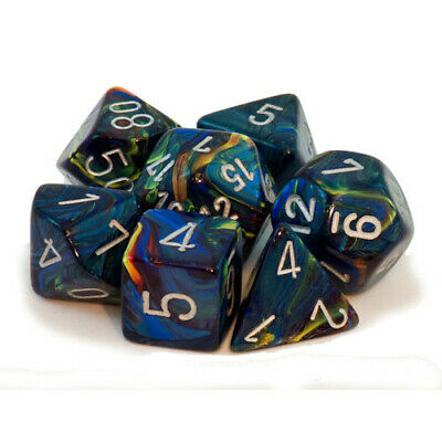 Chessex Dice Menagerie 5 Festive Poly Green/Silver Poly 7 Set | Odin's Place