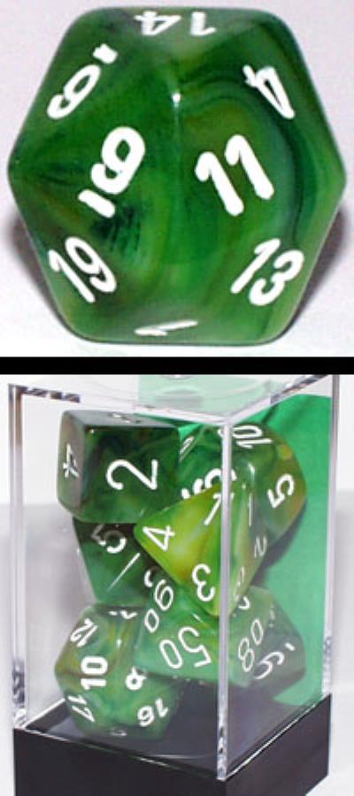 Chessex Phantom: Poly Green/White Poly 7 Set | Odin's Place