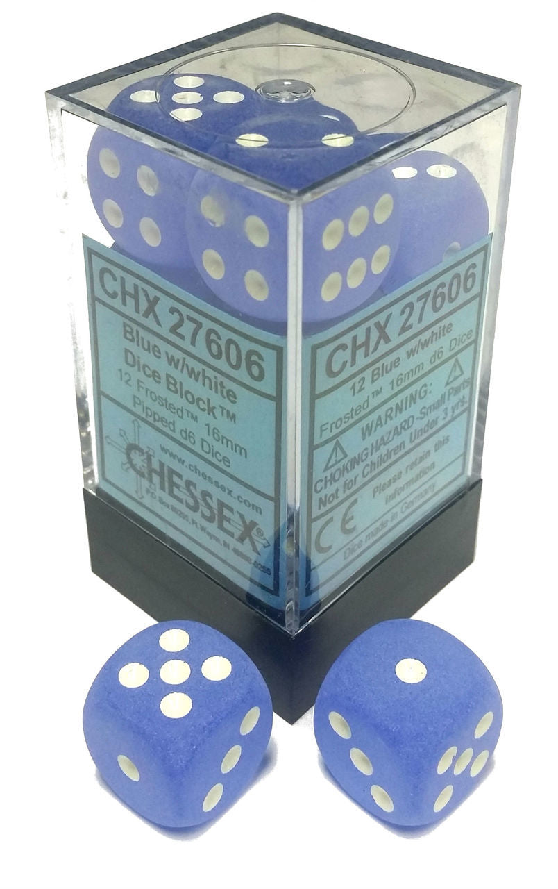 Chessex Frosted: 16mm D6 Blue/White 12 ct | Odin's Place