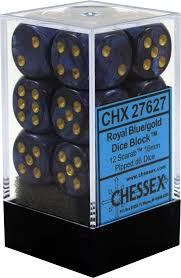 Chessex Scarab: 16mm D6 Royal Blue/Gold 12 ct | Odin's Place