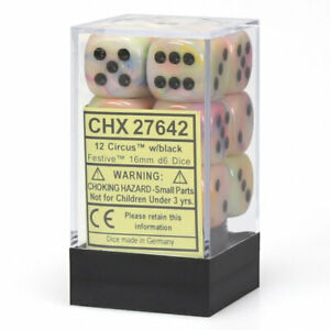 Chessex Dice Menagerie 4 Festive 16mm D6 Circus/Black 12 ct | Odin's Place