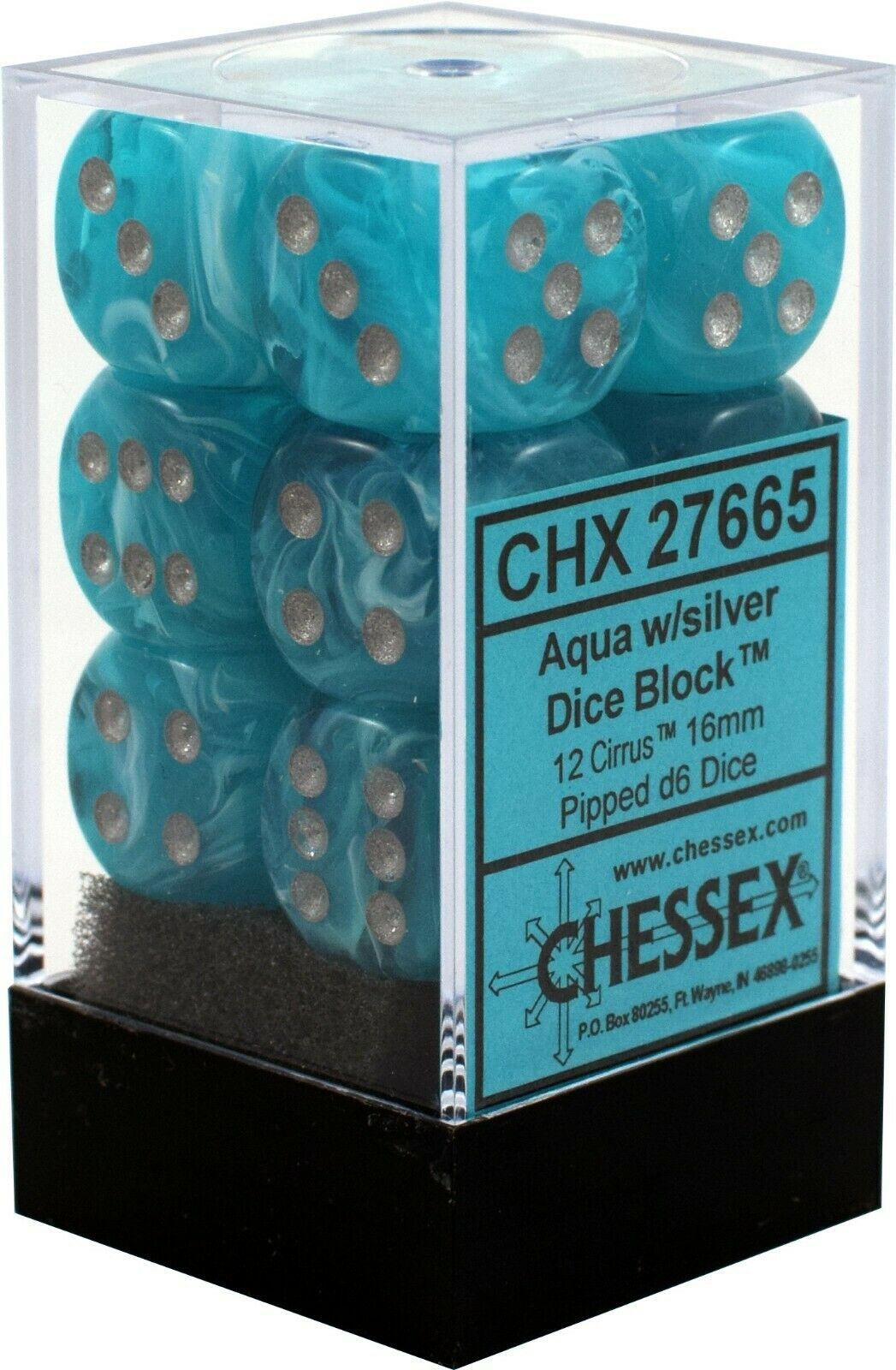 Chessex Dice Menagerie 5 Cirrus 16mm D6 Aqua/Silver 12 ct | Odin's Place