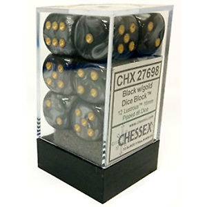 Chessex Lustrous: 16mm D6 Black/Gold 12 ct | Odin's Place