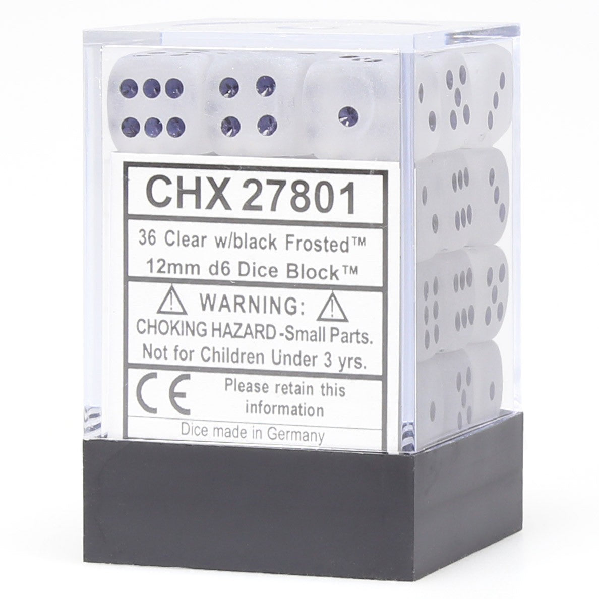 Chessex Frosted: 12mm D6 Clear/Black 36 ct | Odin's Place
