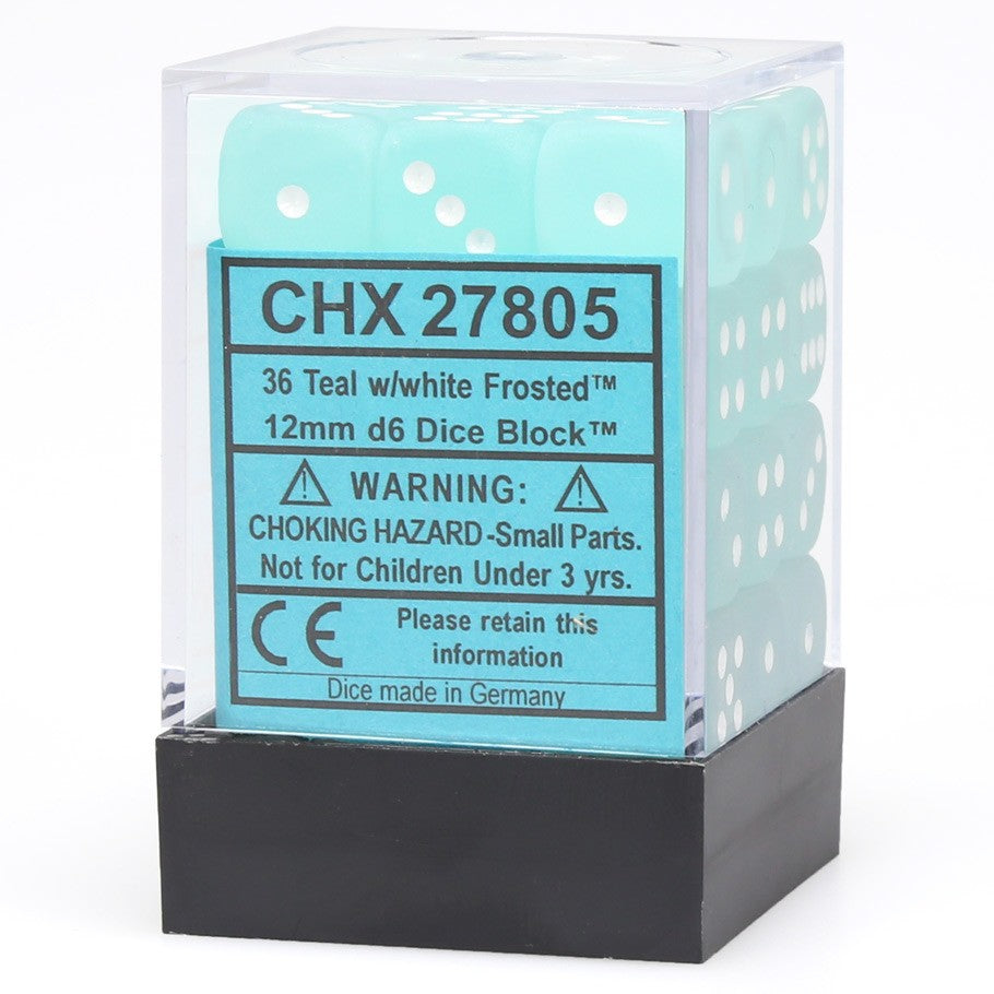 Chessex Frosted: 12mm D6 Teal/White Block 36 ct | Odin's Place