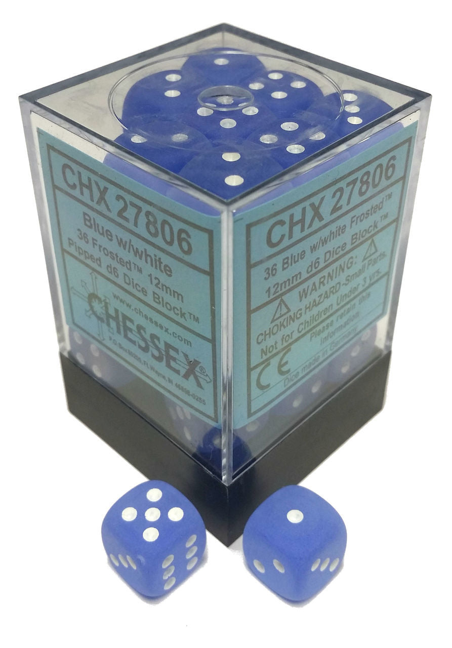 Chessex Frosted: 12mm D6 Blue/White 36 ct | Odin's Place