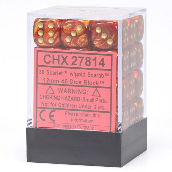 Chessex Dice Menagerie 4 Scarab 12mm D6 Scarlet/Gold 36 ct | Odin's Place