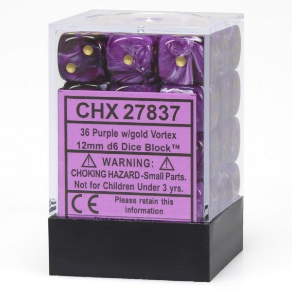 Chessex Vortex: 12mm D6 Purple/Gold/Black 36 ct | Odin's Place