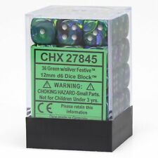 Chessex Dice Menagerie 5 Festive 12mm D6 Green/Silver 36 ct | Odin's Place