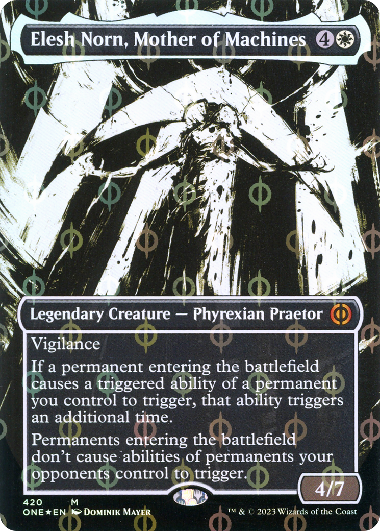 Elesh Norn, Mother of Machines (Borderless Ichor Step-and-Compleat Foil) [Phyrexia: All Will Be One] | Odin's Place