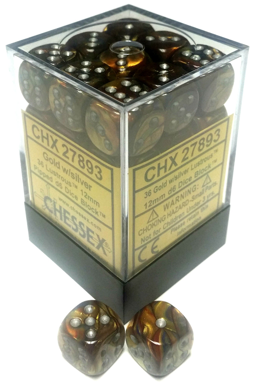 Chessex Lustrous: 12mm D6 Gold/Silver/Black 36 ct | Odin's Place