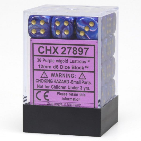 Chessex Lustrous: 12mm D6 Purple/Gold/Black 36 ct | Odin's Place
