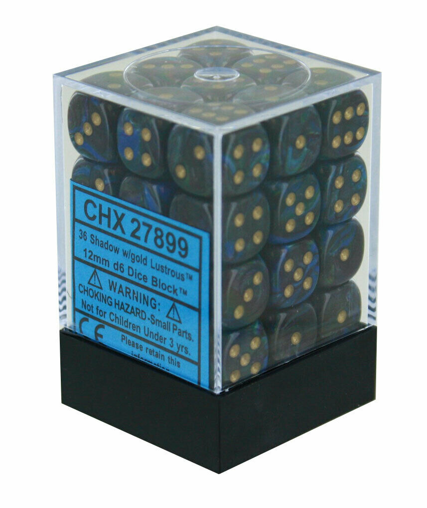 Chessex Lustrous: 12mm D6 Shadow/Gold/Black 36 ct | Odin's Place